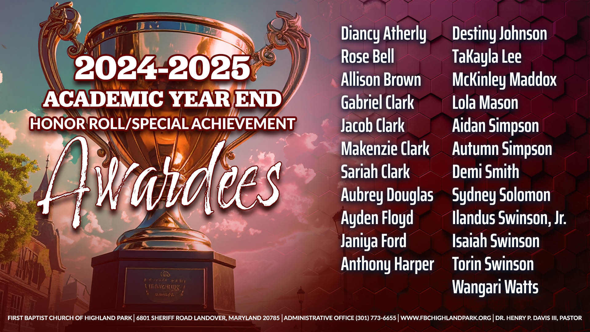 2024- 2025 Academic Year End Honor Roll Special Achievement V1